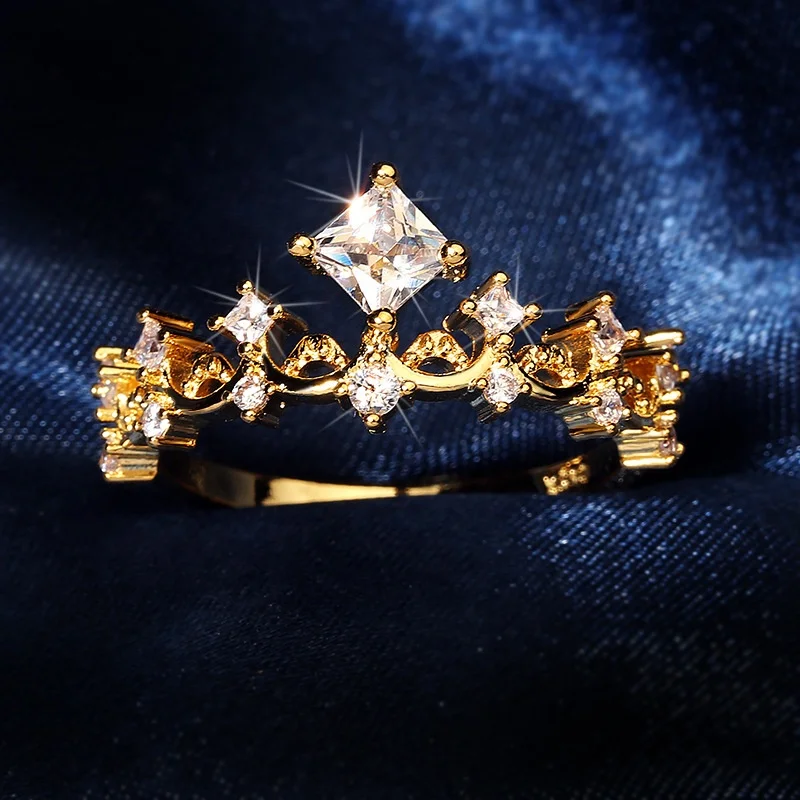 

Luxury Cubic Zircon Gold Color Crystal rings Wedding Jewelry rings