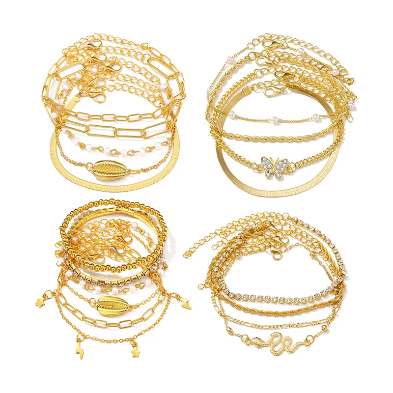 

Shell Bohemian Bracelets & Bangles Set Vintage Gold Multi layer Charm Bracelet For Women