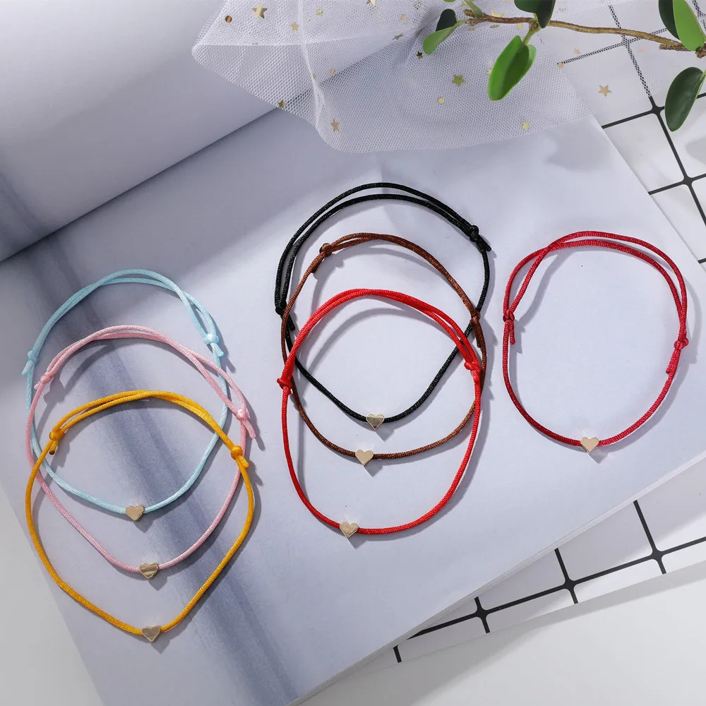 

Fashion Trendy Boho Customized Simple Hand Made Jewelry Lucky Rope Red String Adjustable Heart Bracelet For Women