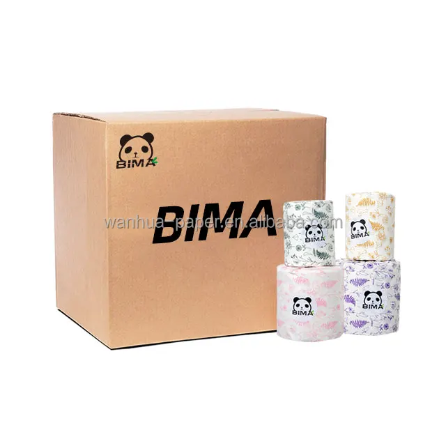 

BIMA Bamboo Toilet Paper Custom Rolls Natural in Stock Product OEM 100% Pure Toilet Tissue Bamboo Pulp 1 Roll BIMA Design 4 Piy, White