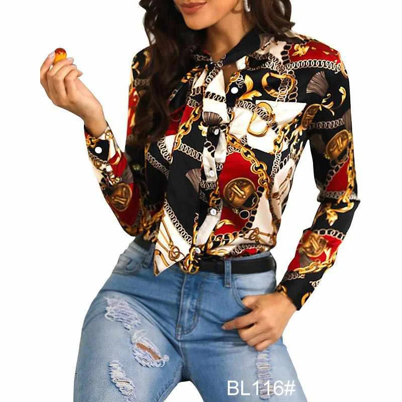 

Mzl's Love New Ladies Elegant Printed Shirt Ladies Casual Long-sleeved Shirt