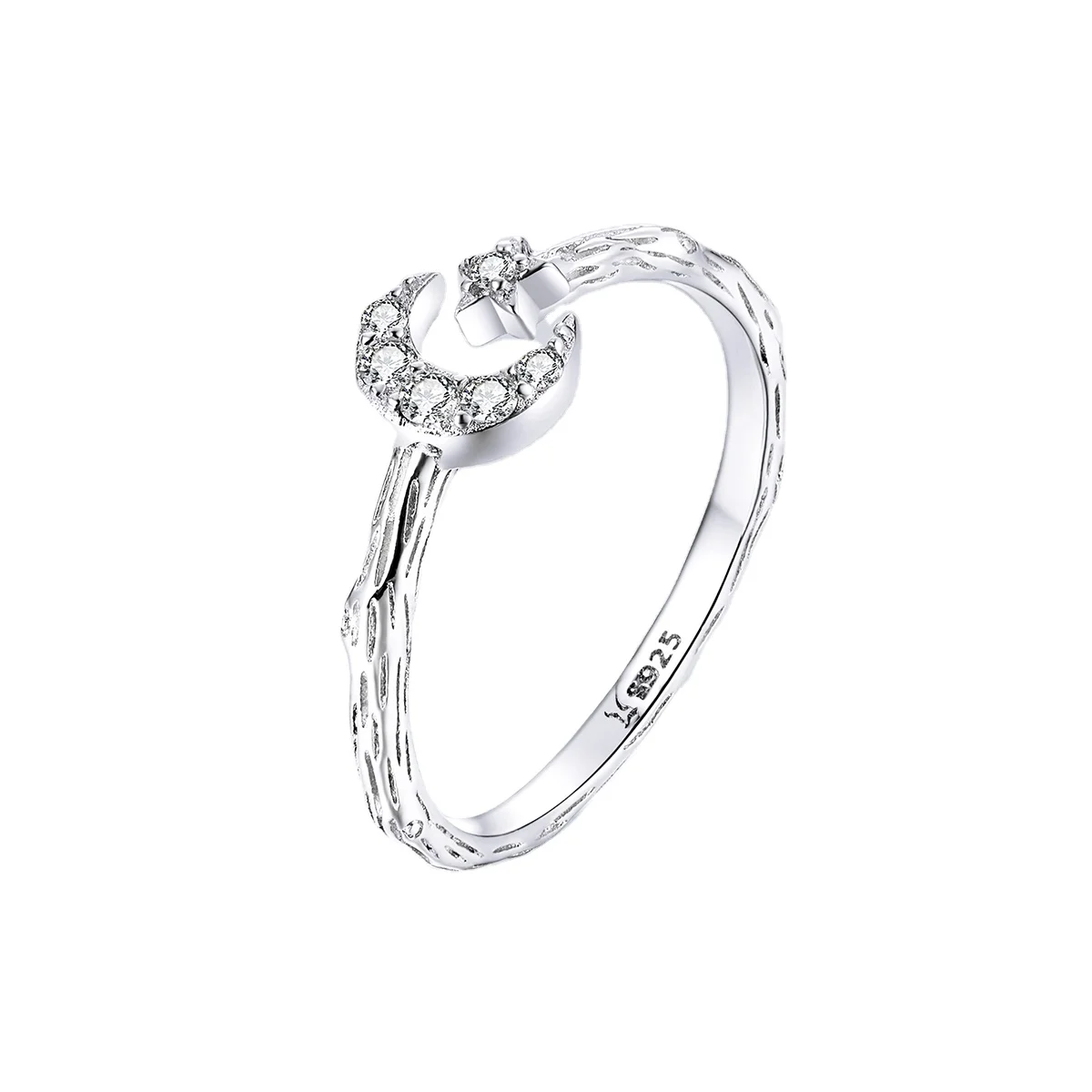 

Moon and Star Open Adjustable 925 Sterling Silver Finger Rings For Women