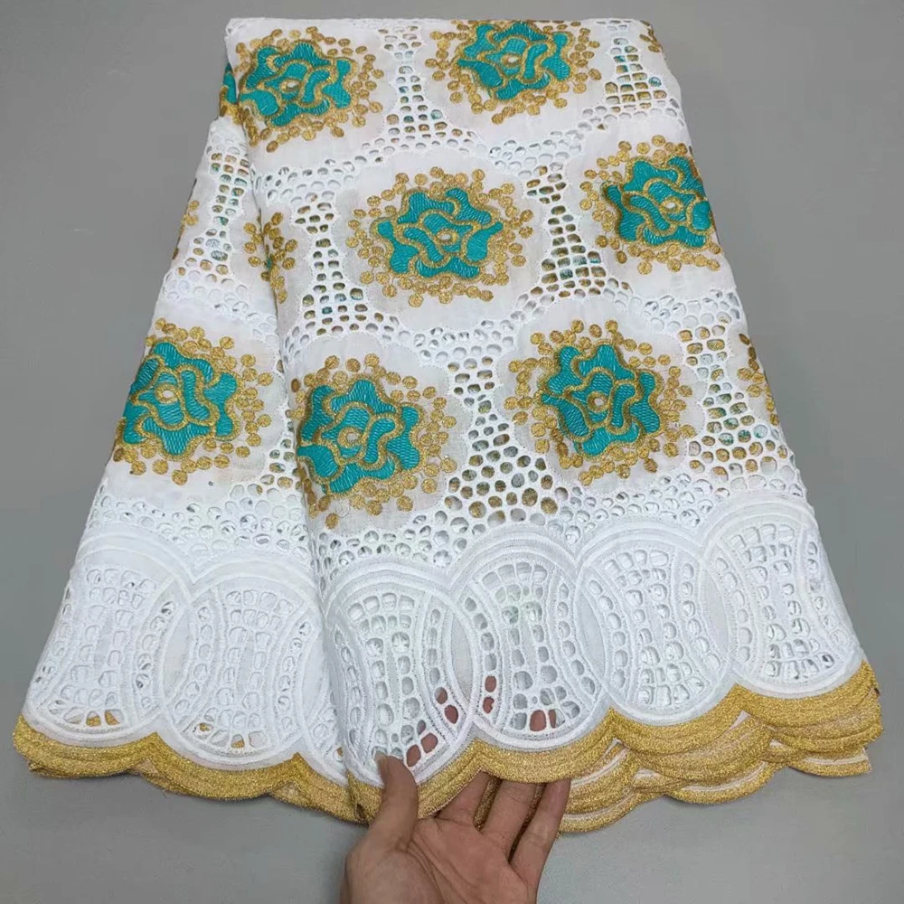 

New Design French Embroidery Cotton Lace Fabrics High Grade Swiss Cotton With Stones Sewing Women Dress