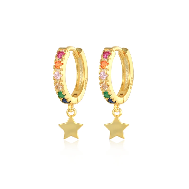 

Roxi fine S925 sterling silver jewellery 18k gold rainbow dainty cubic zircon hoop star earrings