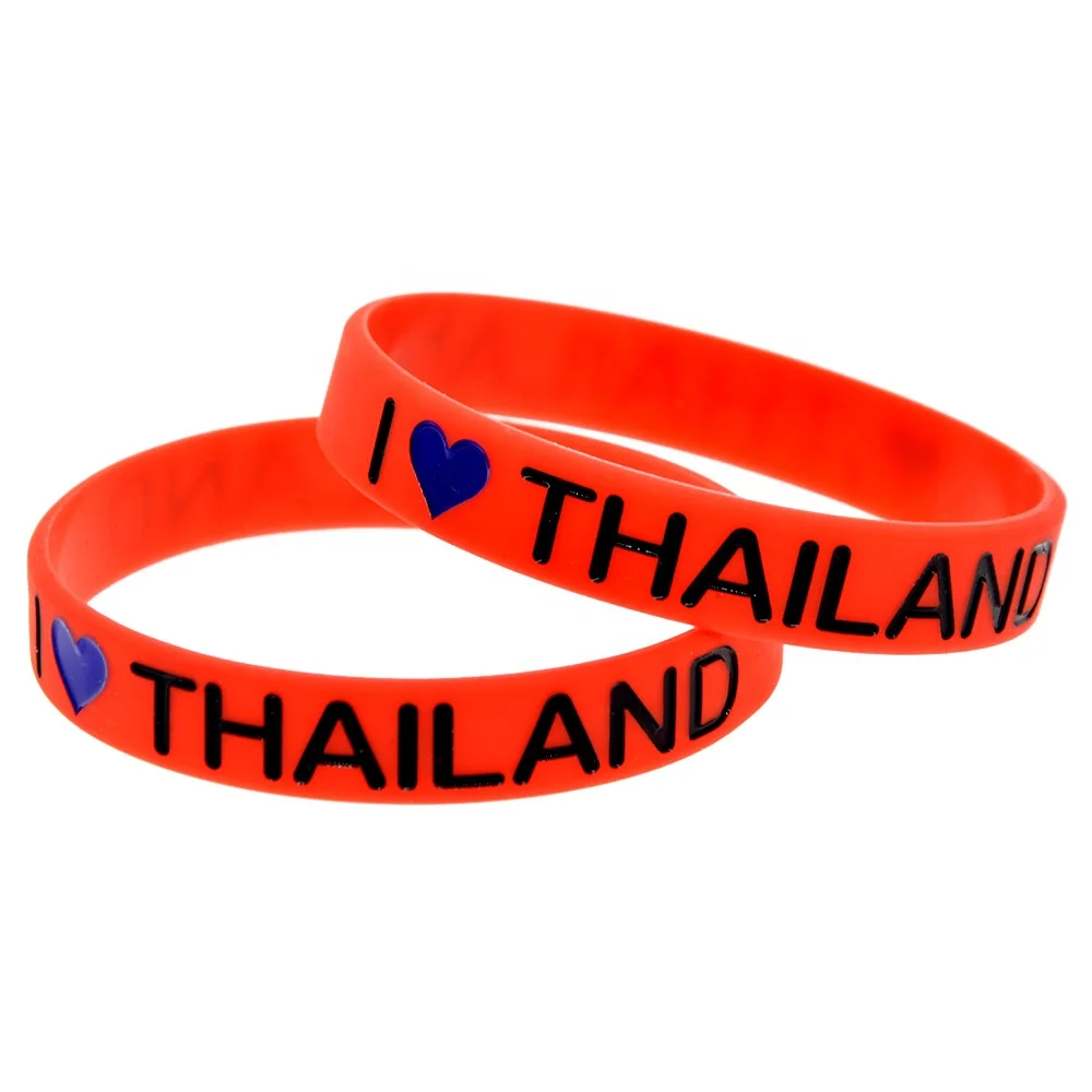 

50PCS I Love Thailand Silicone Wristband Decoration Bracelet, Red