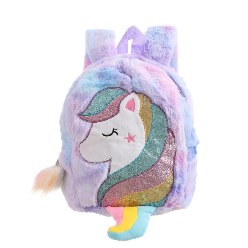 

JANHE sac a dos mochila unicornio rucksack back pack Children Cute toddler Satchel Girl Plush Kid Backpack Fur Unicorn Schoolbag