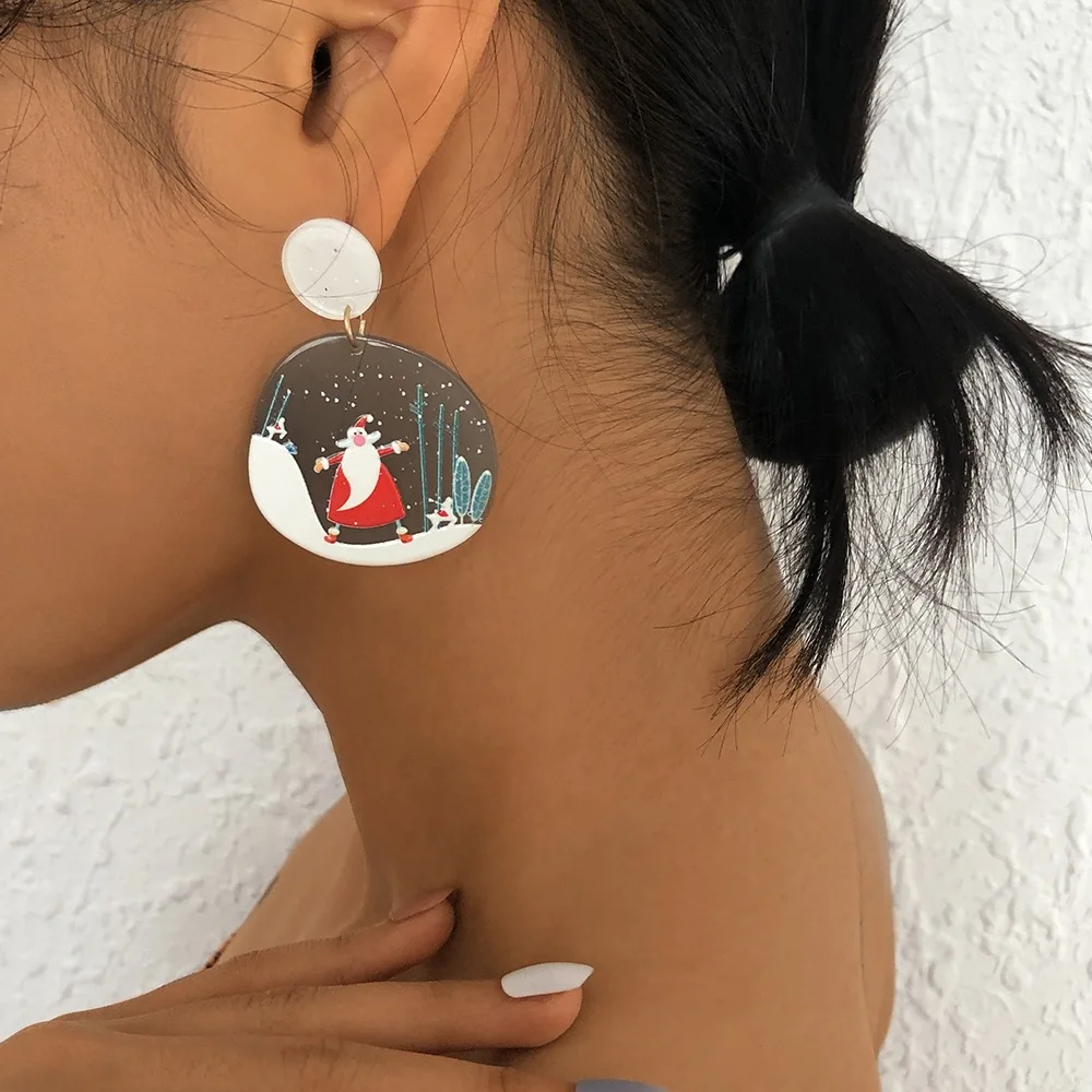 

2022 Christmas Jewelry Snowman Tree Acrylic Earrings Cute Colorful Resin Cartoon Heart Stud Earrings For Women Gift