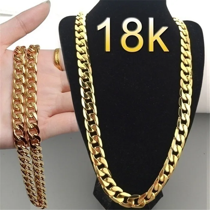 

European and American fashion gold necklace 18K gold plated men's 6MM sideways necklace jewelry gift
