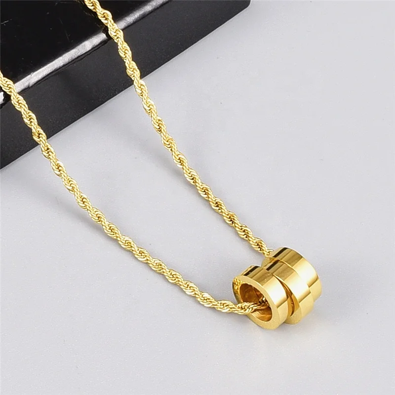 

Luxury Jewelry Stainless Steel Wavy Rope Twist Chain Ring Charm 18k Gold Plated Iced Out Hip Hop Chunky Choker Necklace