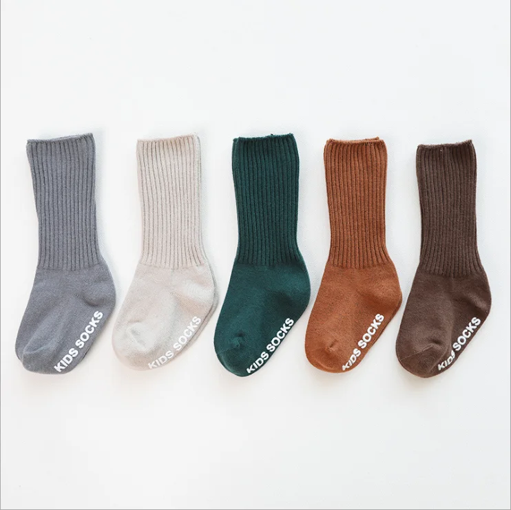 

Korean style ribbed solid color baby sock non slip kids cute slouch knee high socks for Newborn