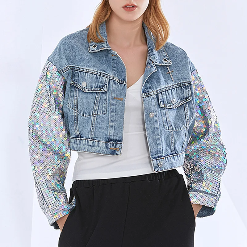 

sequined denim jacket high quality autumn fashion sequined jacket