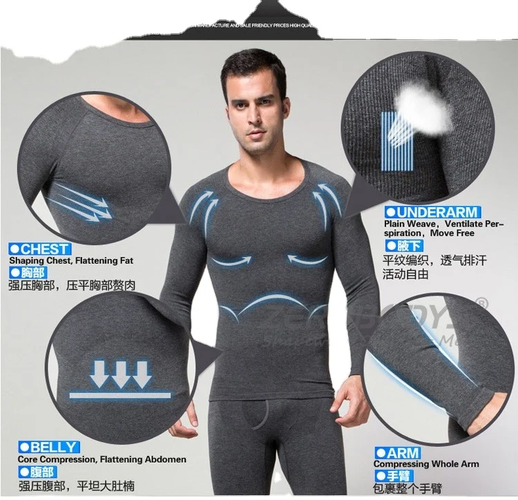 

Professional Winter thermal underwear of men long johnsTights 1Set white grey