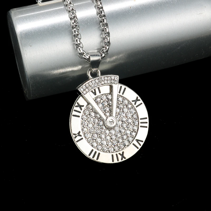 

Personalized Roman Numeral Rotatable Sweater Chain with Rhinestone Disc Necklace