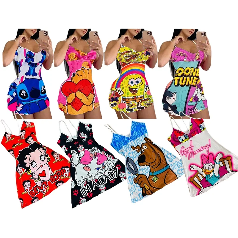 

2021 Women Night Gown Cartoon Night Dress Character Pajamas Set, Customized color