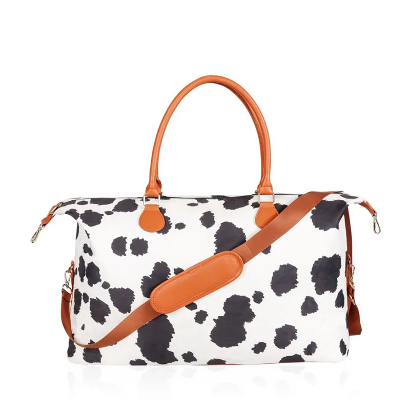 

Weekender Bag Customized Overnight Bag PU Leather Monogrammed Cow Print Duffle Bag