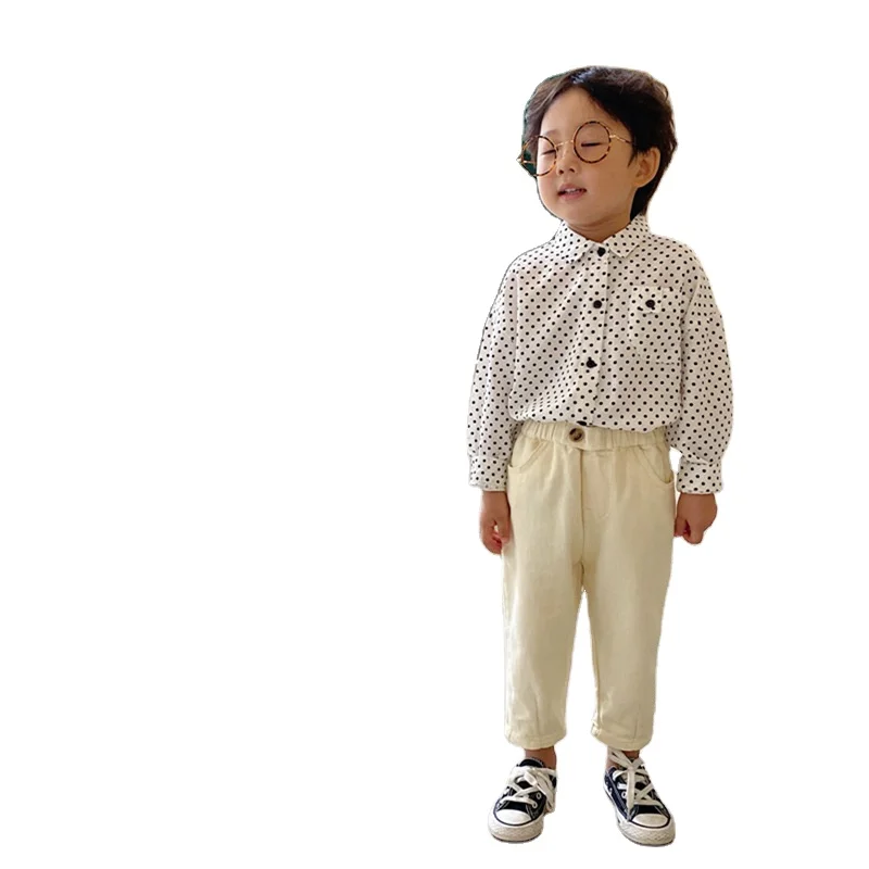 

1pc Boys And Girl's Prints Leisure Long Sleeves Shirt Children's Korean Spring And Autumn Dotted Shirts