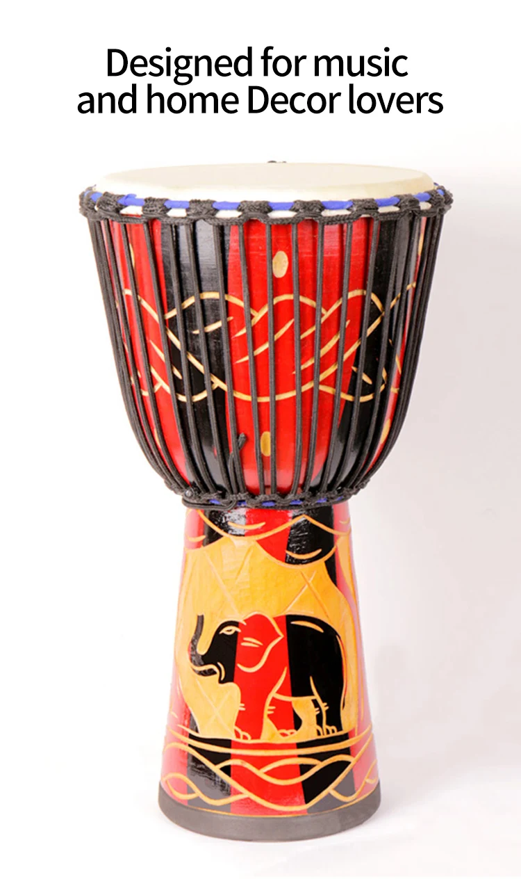 11'' Wooden Leather Djembe African Drum(Craved)-Elephant