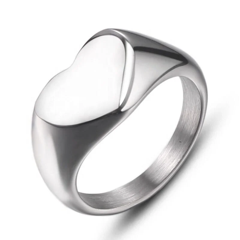 

High Quality Hot Selling Fashion Simple Trend Korean Style Ring 316L Stainless Steel Minimalist Heart Band Rings, Silver
