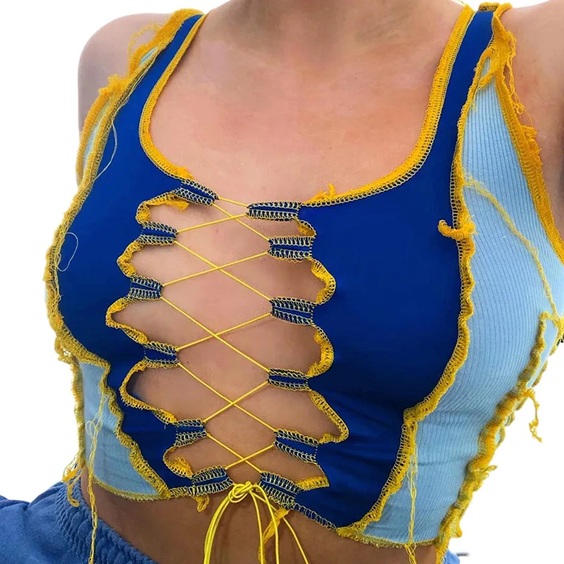 

FS1321D Ladies sexy Bandage Vest Fashion Crop Tops women Color Blocking tank top
