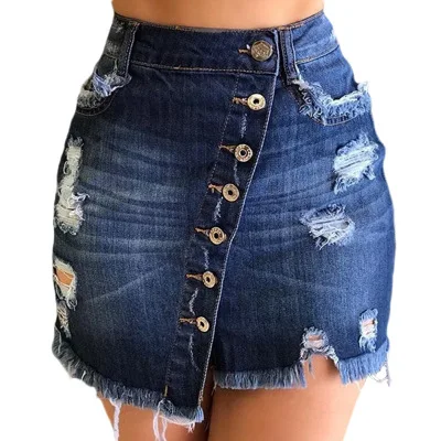 

Women Blue Ripped Casual Mini Denim Skirt 2020 Summer New Bodycon Women Skirt