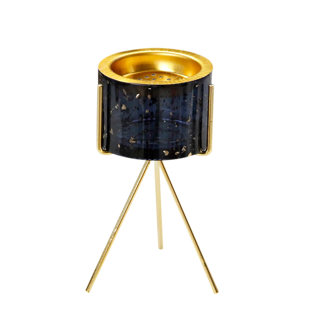

Modern Fashion Black Incense Burner with Golden Resin Fragrance Sheet with Golden Triangle Metal Stand