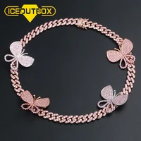 

Hot Selling Jewelry Butterfly Cuban Chain Iced Out Plated Rose Gold Chain Necklace For Women