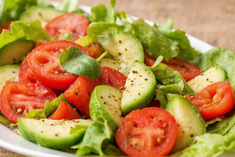Colorful salad with visible black pepper flakes enhancing fresh vegetables
