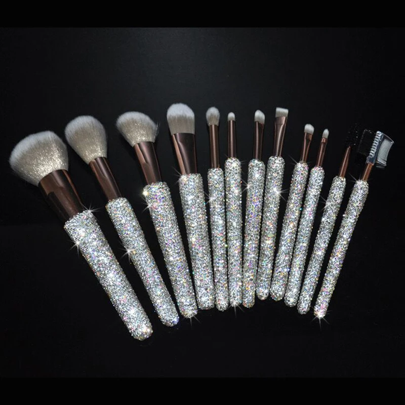 

Luxury Makeup Diamond Crystal 12pcs Brushes Set for Face Eyes Professional Foundation Concealer Eyeshadow Brush Tools