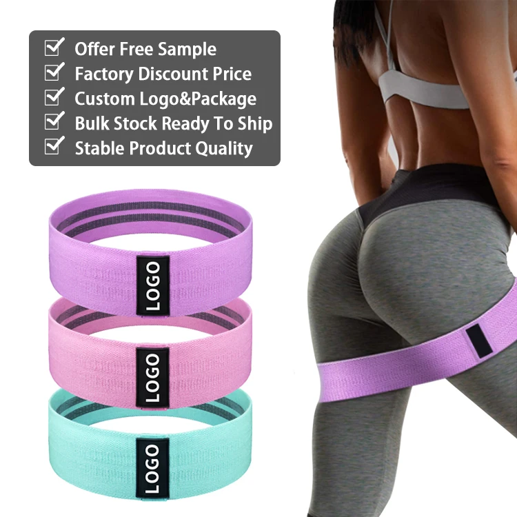 

Wholesale Custom Logo Set of 3 Exercise Hip bands Set Fabric Booty Resistance Bands, 3 colors/ customized