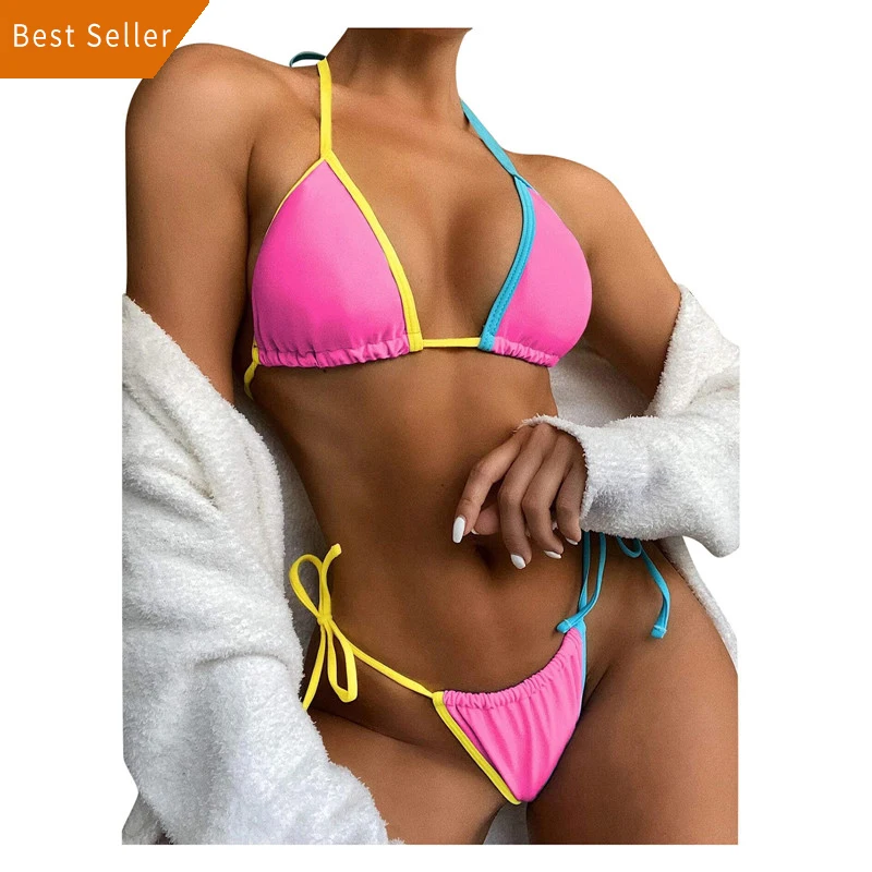 

Sexy String Bikini Set 2021 Bandage Swimwear Women Two Pieces Triangle Brazilian Swimsuit Female Solid Micro Bather Suit, Customized color