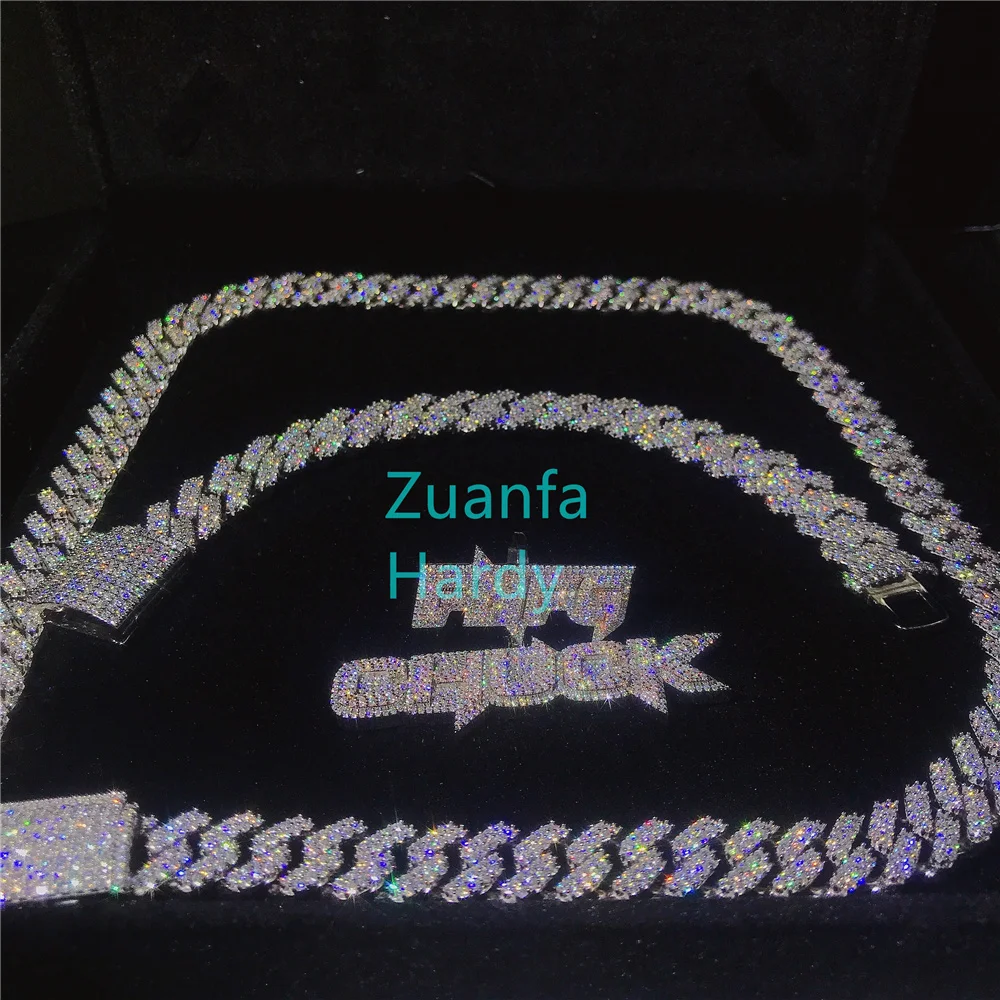 

High Quality Hip Hop Jewelry Men Necklaces 13mm Diamond Moissanite Iced Out Prong Cuban Chain