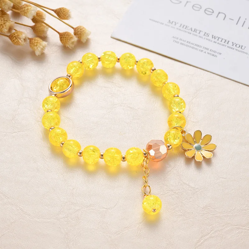 

Hot Selling Girls Charm Yellow Crystal Beaded Bracelet Daisy Flower Bracelets For Women, As pictures