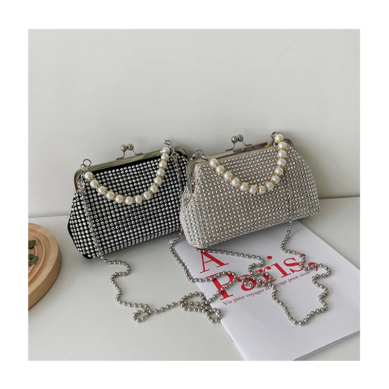 

Luxury Glitter Short Clutch Pearl Beading Shell Crossbody Bags Rivet Lipsticks Handbags Women Evening Party Diamonds Purses