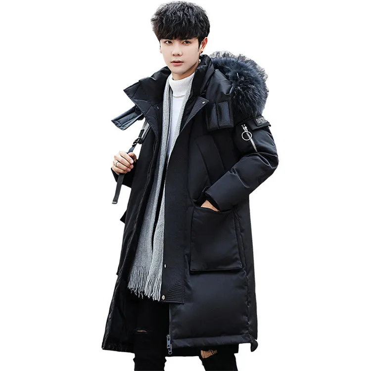 

YQ178 free shipping men Long Down Jacket With Hooded Fur Down Feather Coat