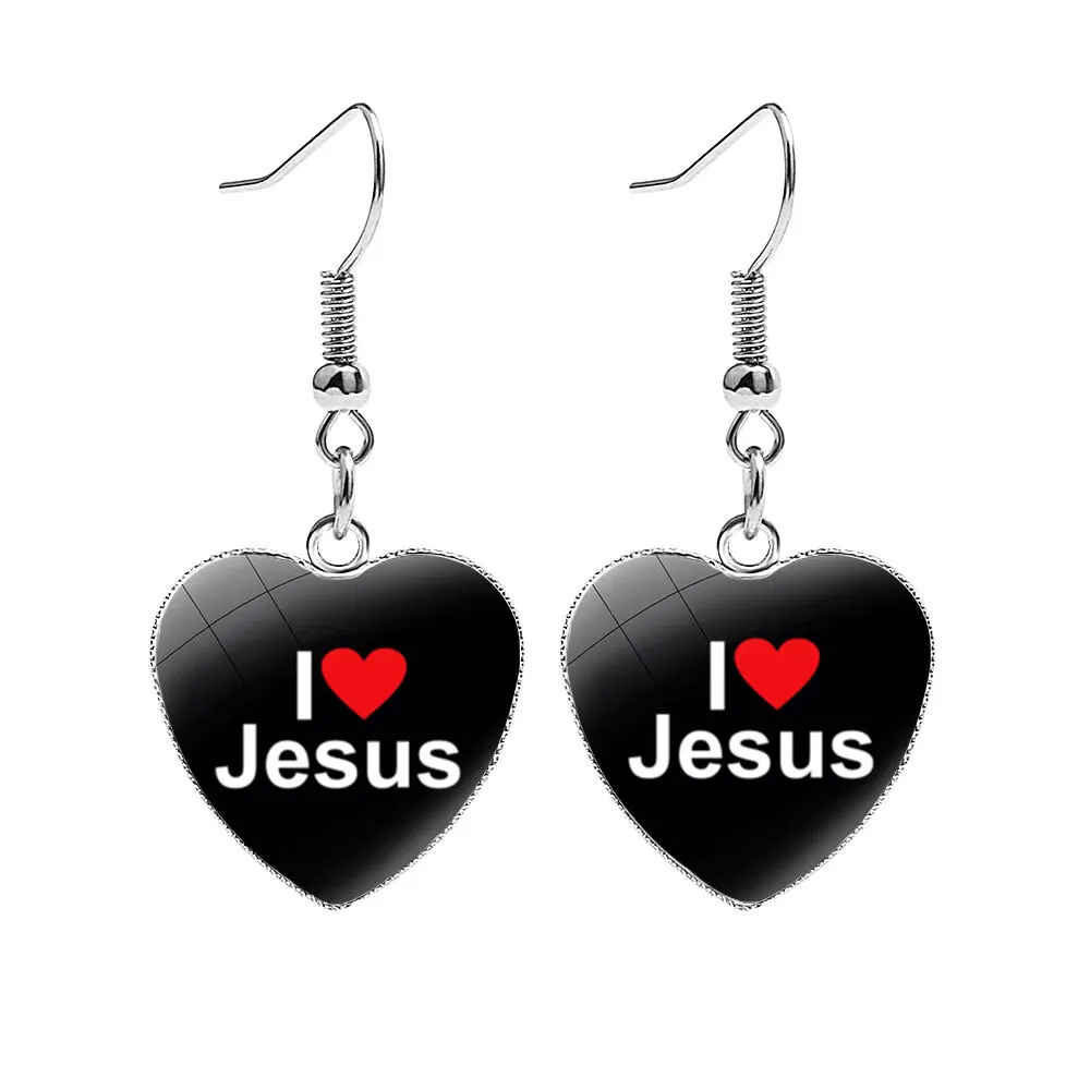 

Religion Jesus Heart Drop Earring I Love Jesus Earring Custom Pattern Earrings