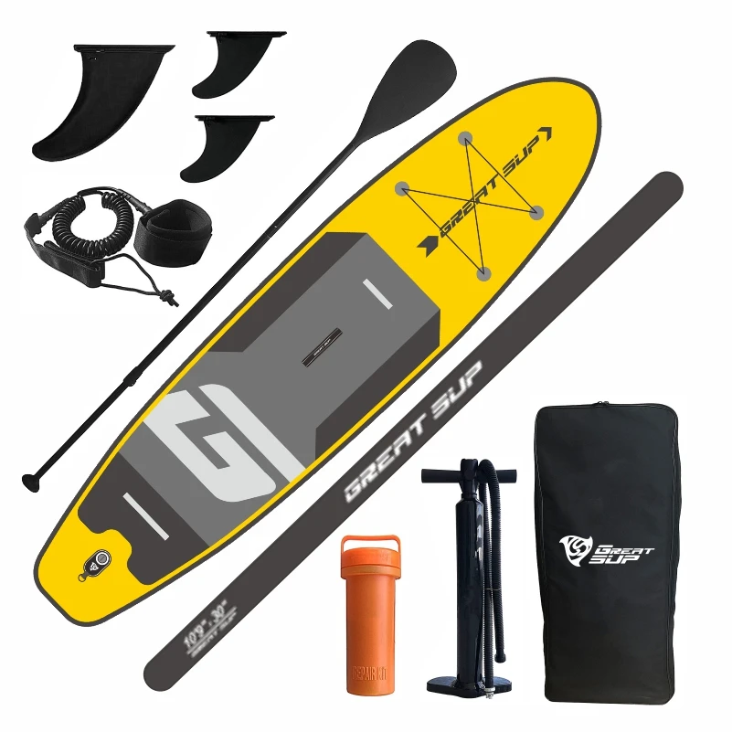 

New Factory Price Stand Up Paddle Board With Fins Inflatable SUP Surfboard, Yellow&white or customized