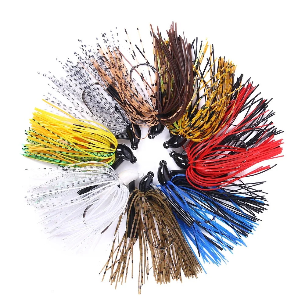 

Rubber jig fishing lure 10g spinner bait with skirt rubber fishing jig, 8 colours available/unpainted/customized