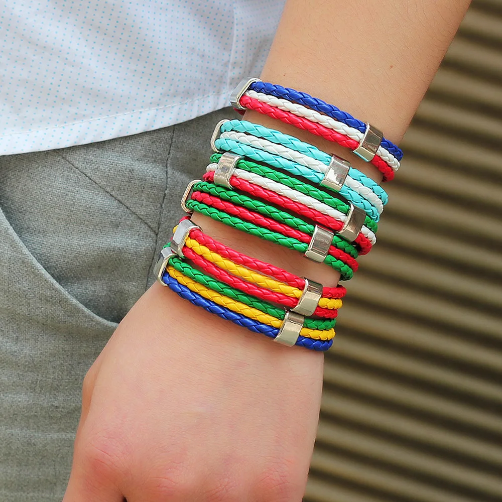 

Yale Jewelry Braided Rope Different National Flag World Cup Bracelet Color Leather Bracelet