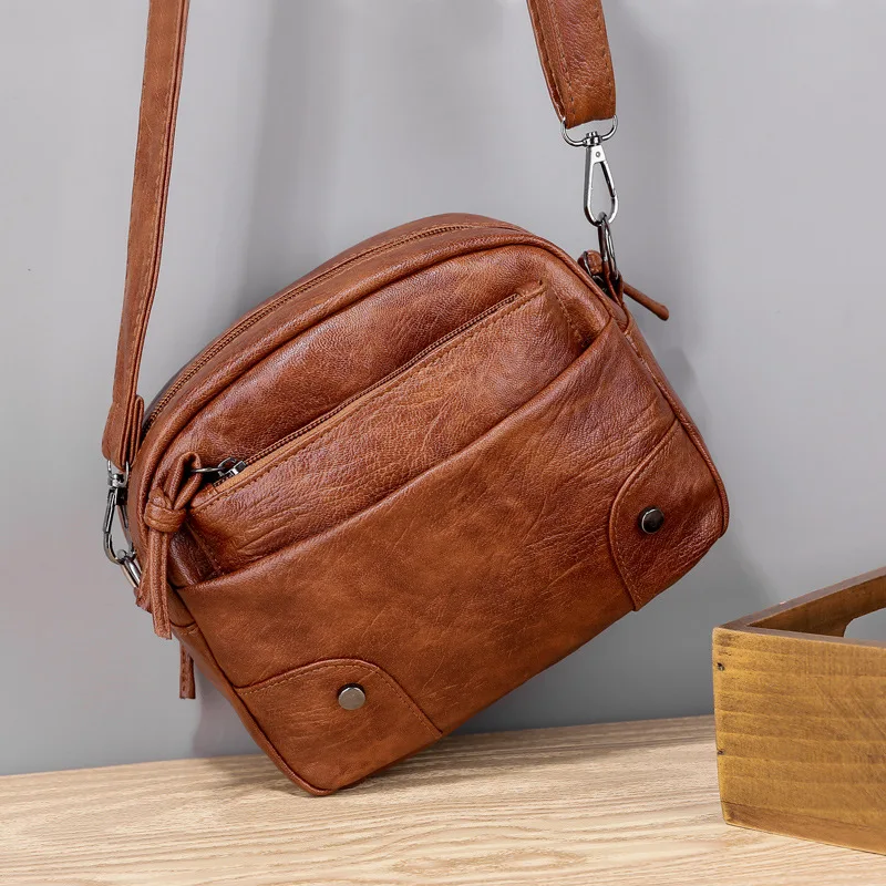 

New Fashion Retro Phone Shoulder Bags Leather Wholesale Design Handbag Custom Ladies Women Custom Single Crossbody Bag, Brown, black