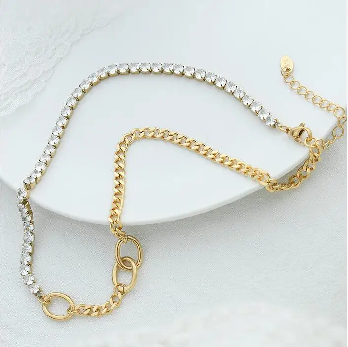 Waterproof Tarnish Free Women Shiny Dainty Zirconia Link Chain Luxury Party Stainless Steel Necklace