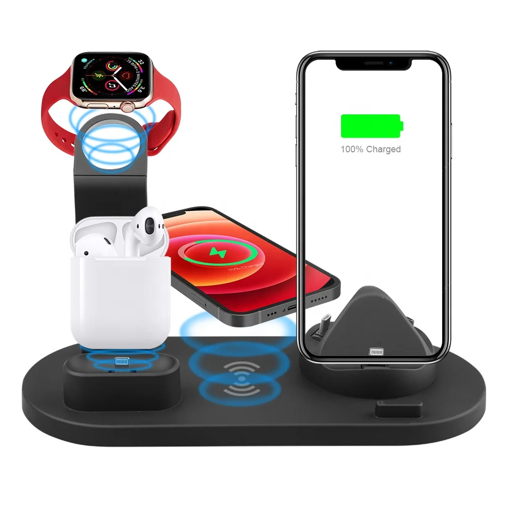 

Hot Sales 5 in 1 Stand Holder For QI Mobile Phone Earphone Smart Watch series 10W 15W Fast Charging Wholesale Wireless Charger