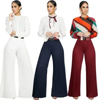 

2019 Clothing women fashion streetwear romper hipster complex fold pleated solid wide-leg long pants FM-DN8277