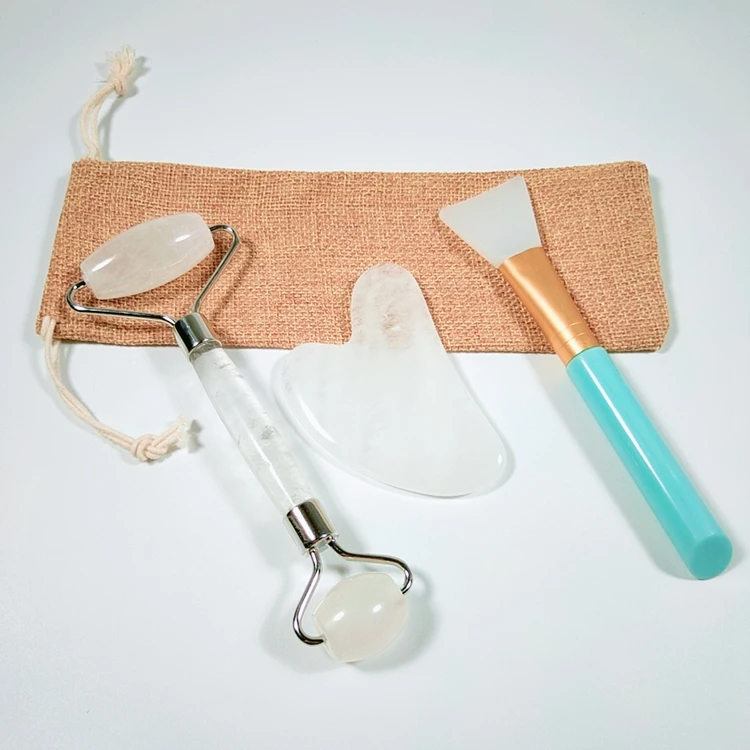 

Good quality Anti aging face massager welding clear quartz jade roller with box