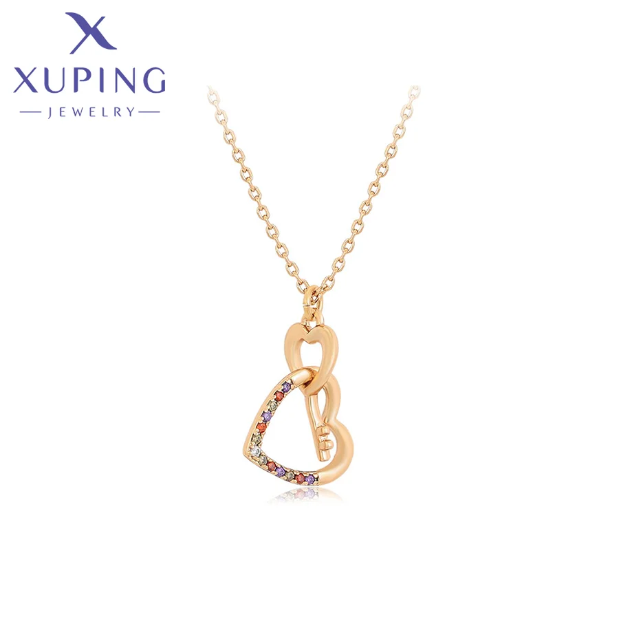 

X000642252 Xuping Jewelry Elegant Fashion Jewelry Necklaces Exquisite Diamond 18K Gold Color Heart Style Colorful Women necklace