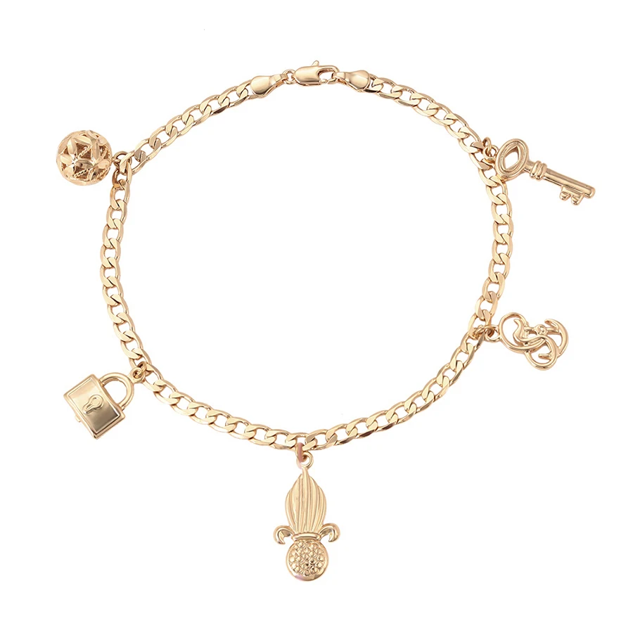 

77102 Xuping Pineapple and ball charm anklet with many pendants regardless of gender and key and lock charm 218063