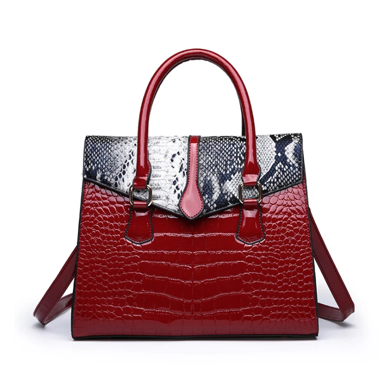

Lady Fashion Snake Patent PU Leather Bag Set Large Shoulder Bag