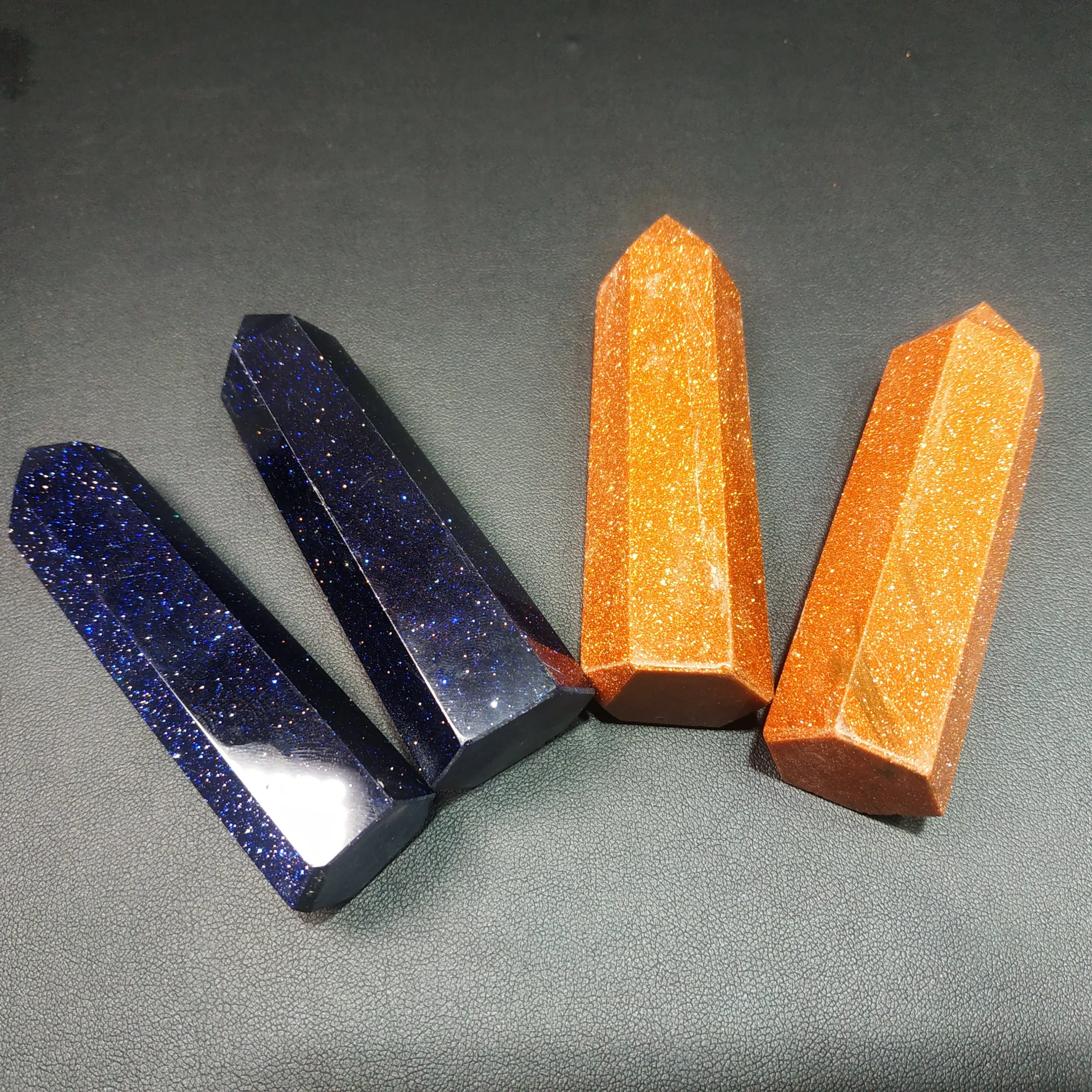 

Golden Blue Sandstone Crystal Point Quartz Stone Red goldstone Wand healing stones