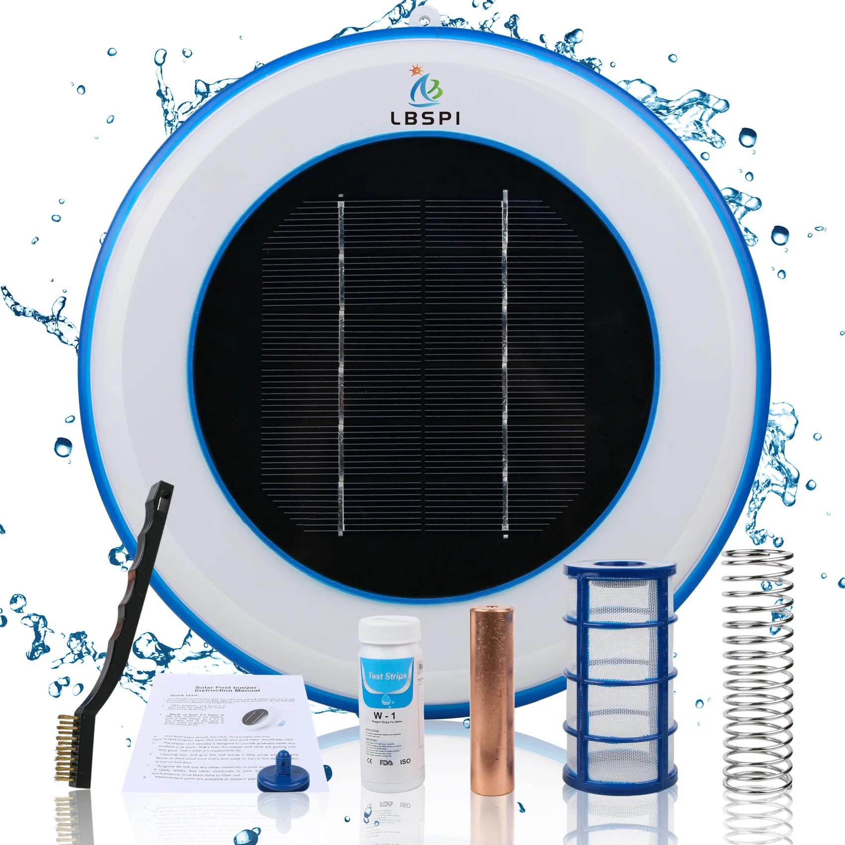 

Solar pool ionizer, solar copper-silver ion water processor, swimming pool water purifier, White/oem