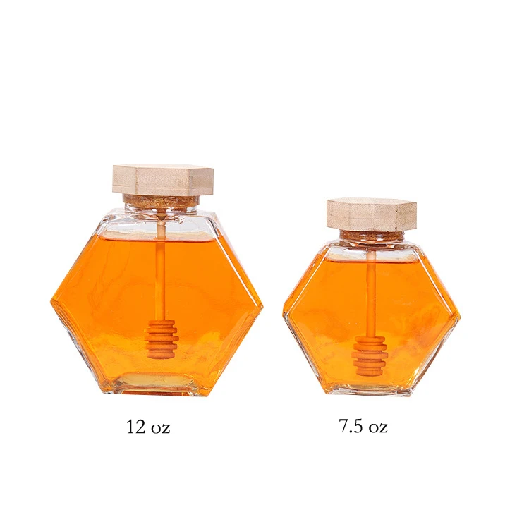 SHOWAPOO Hexagon Shape Honey Jar With Wooden Dipper