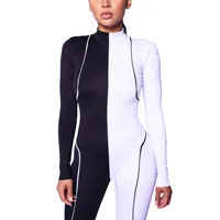 

2019 Autumn women long Sleeves White Black Patchwork Jumpsuits And Rompers